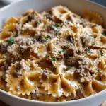 Creamy Parmesan Garlic Beef Bowtie Pasta