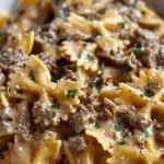 Creamy Parmesan Garlic Beef Bowtie Pasta
