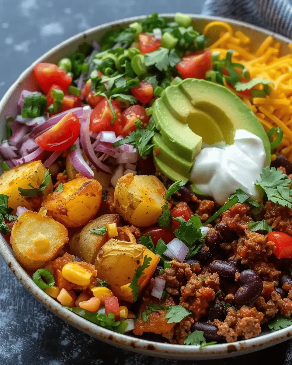 Loaded Potato Taco Bowl: Indulgent Flavor with Turkey Bacon and Chicken Ham