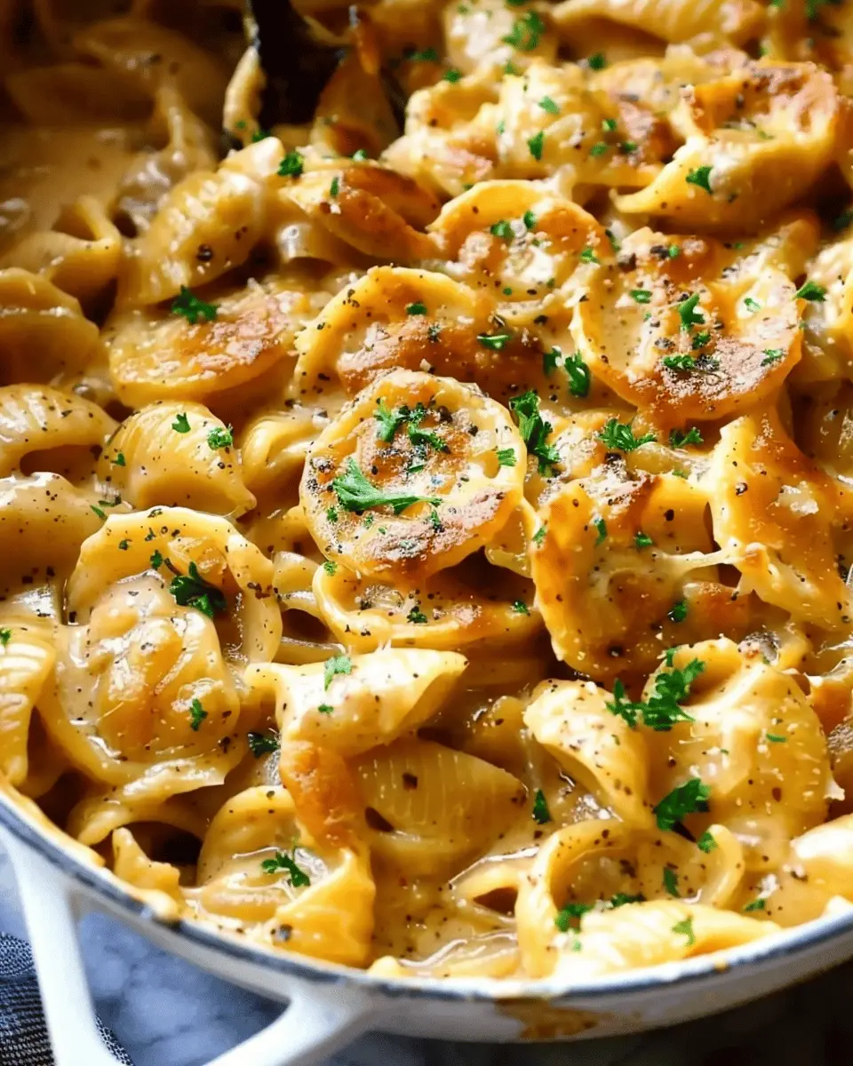 One Pot French Onion Pasta: Easy, Rich Flavor with Turkey Bacon