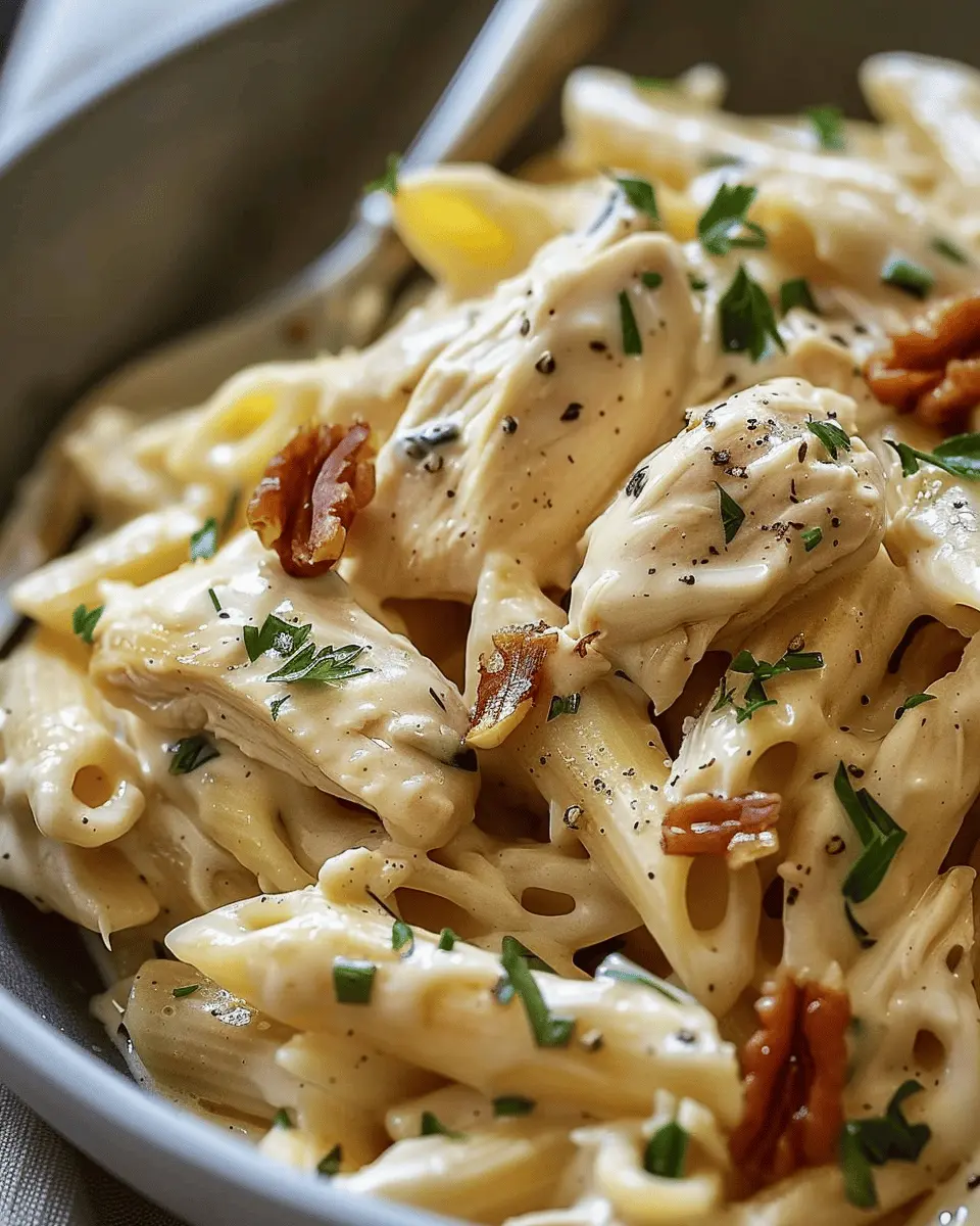 Rich Creamy Chicken Pasta Dish with Turkey Bacon Delight