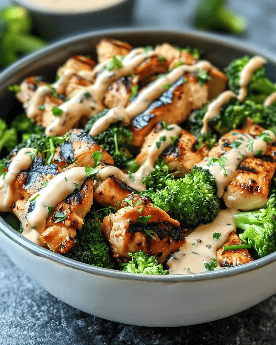 Grilled Chicken and Broccoli Bowls: Easy Creamy Garlic Sauce Delight