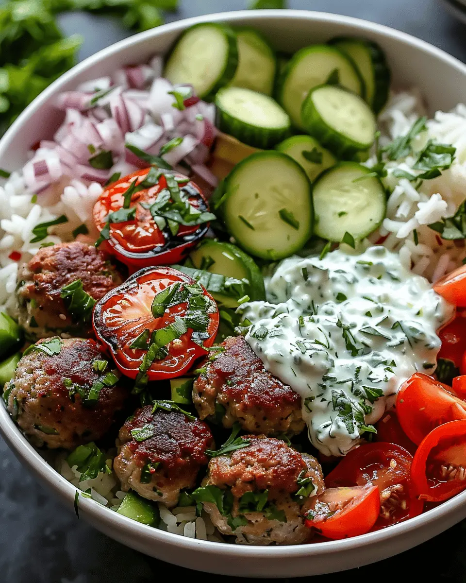 Greek Meatball Bowl: Easy Tzatziki Rice with Fresh Veggies