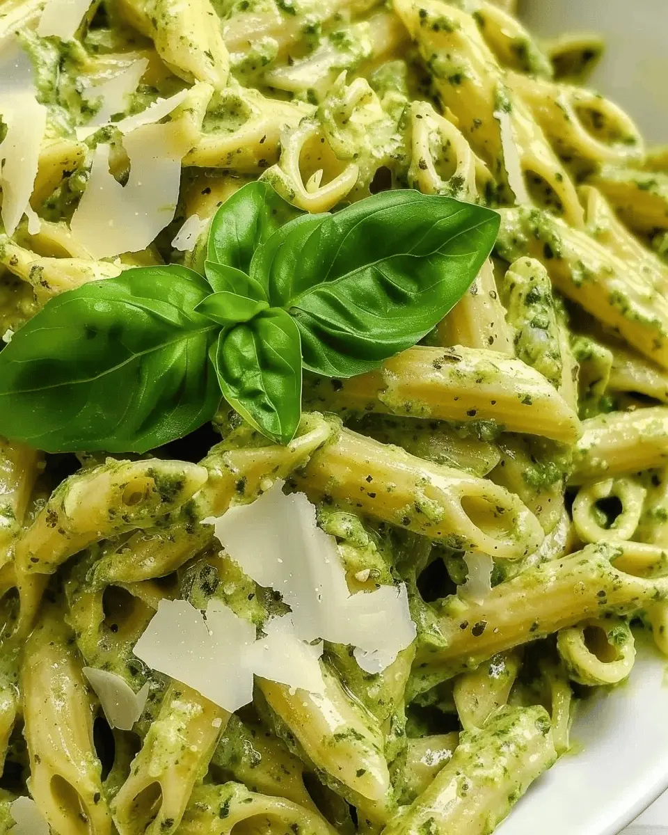 Creamy Pesto Pasta Delight with Turkey Bacon and Chicken Ham