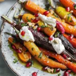 Honey Roasted Rainbow Carrots with Burrata and Pomegranate