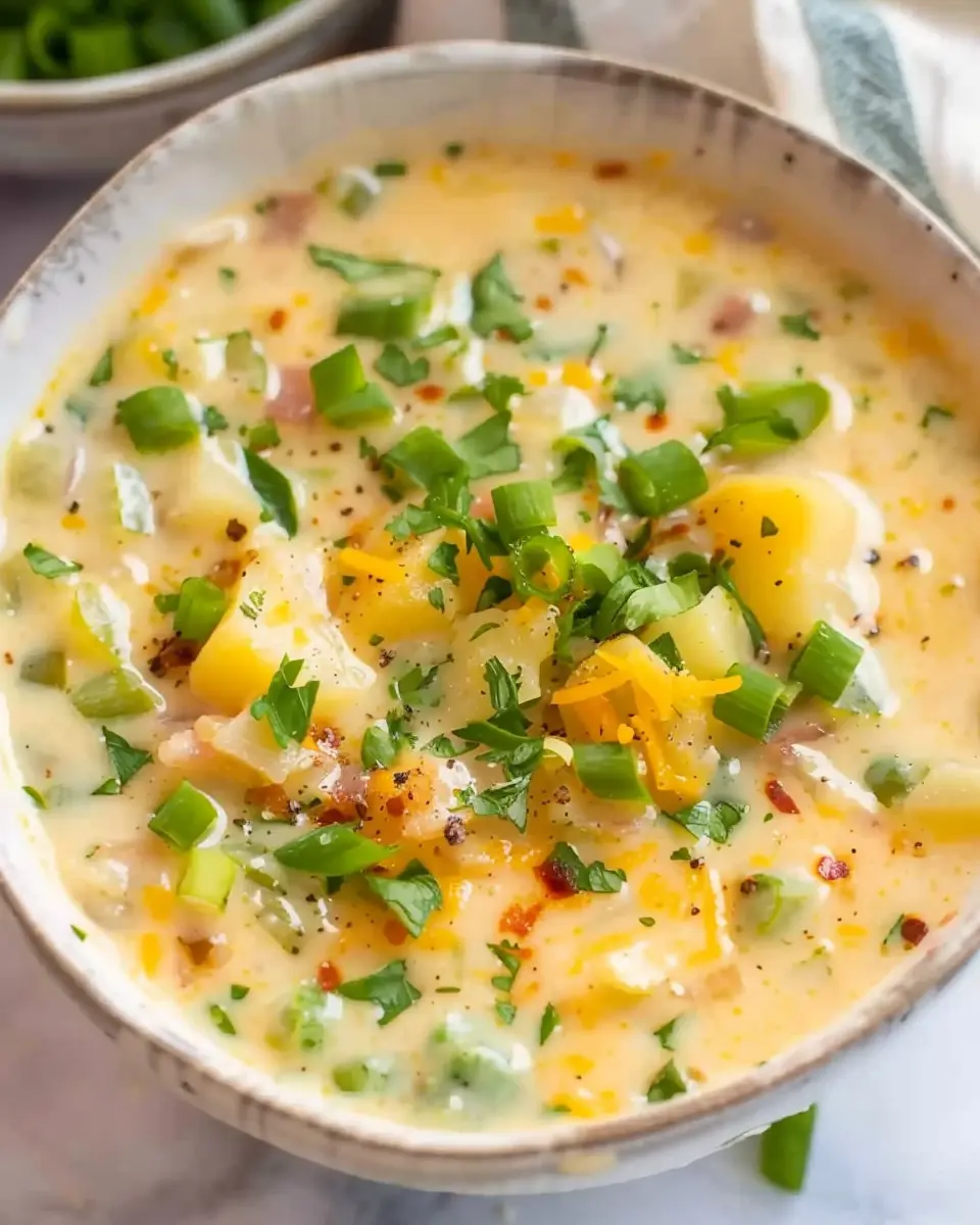 Easy Crockpot Potato Soup Recipe with Turkey Bacon and Chicken Ham