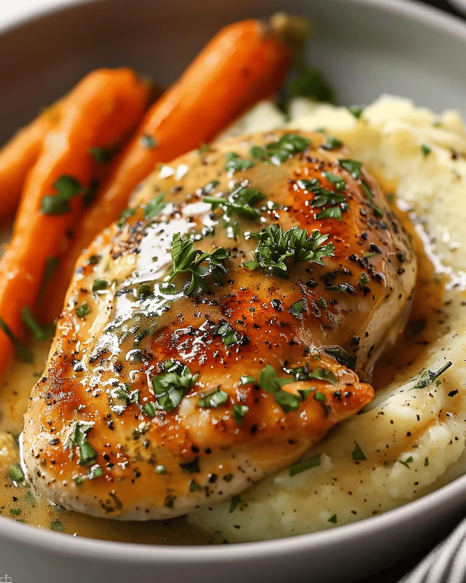 Creamy Herb Chicken: Easy Recipe with Mashed Potatoes & Glazed Carrots