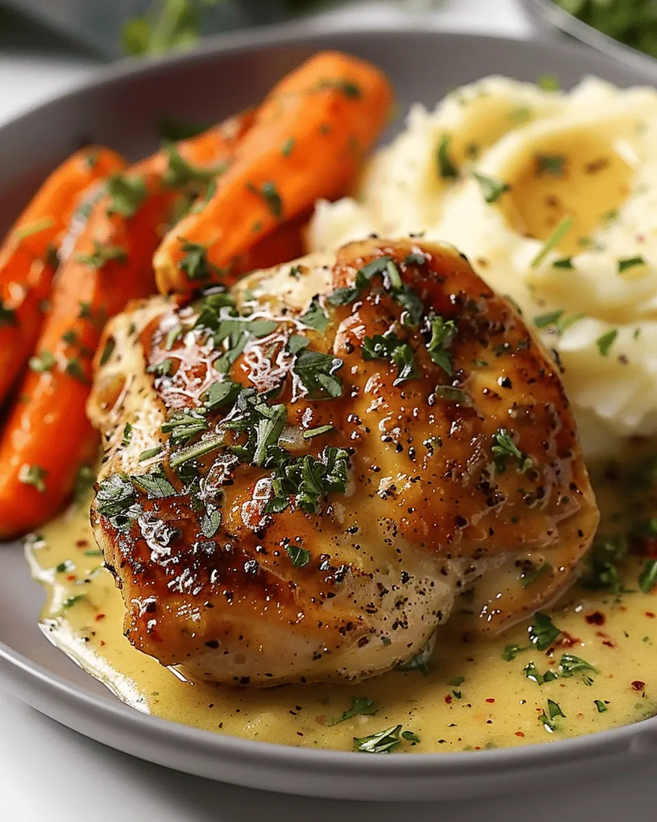 Creamy Herb Chicken: Indulgent Dish with Mashed Potatoes & Carrots