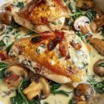 Smothered Chicken with Creamed Spinach, Bacon, and Mushrooms