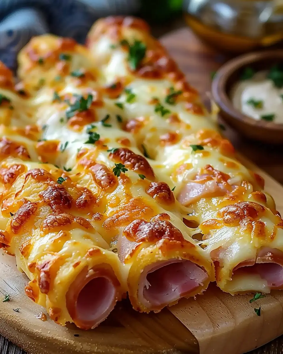 Cheesy Ham and Cheese Sticks Made with Chicken Ham and Turkey Bacon