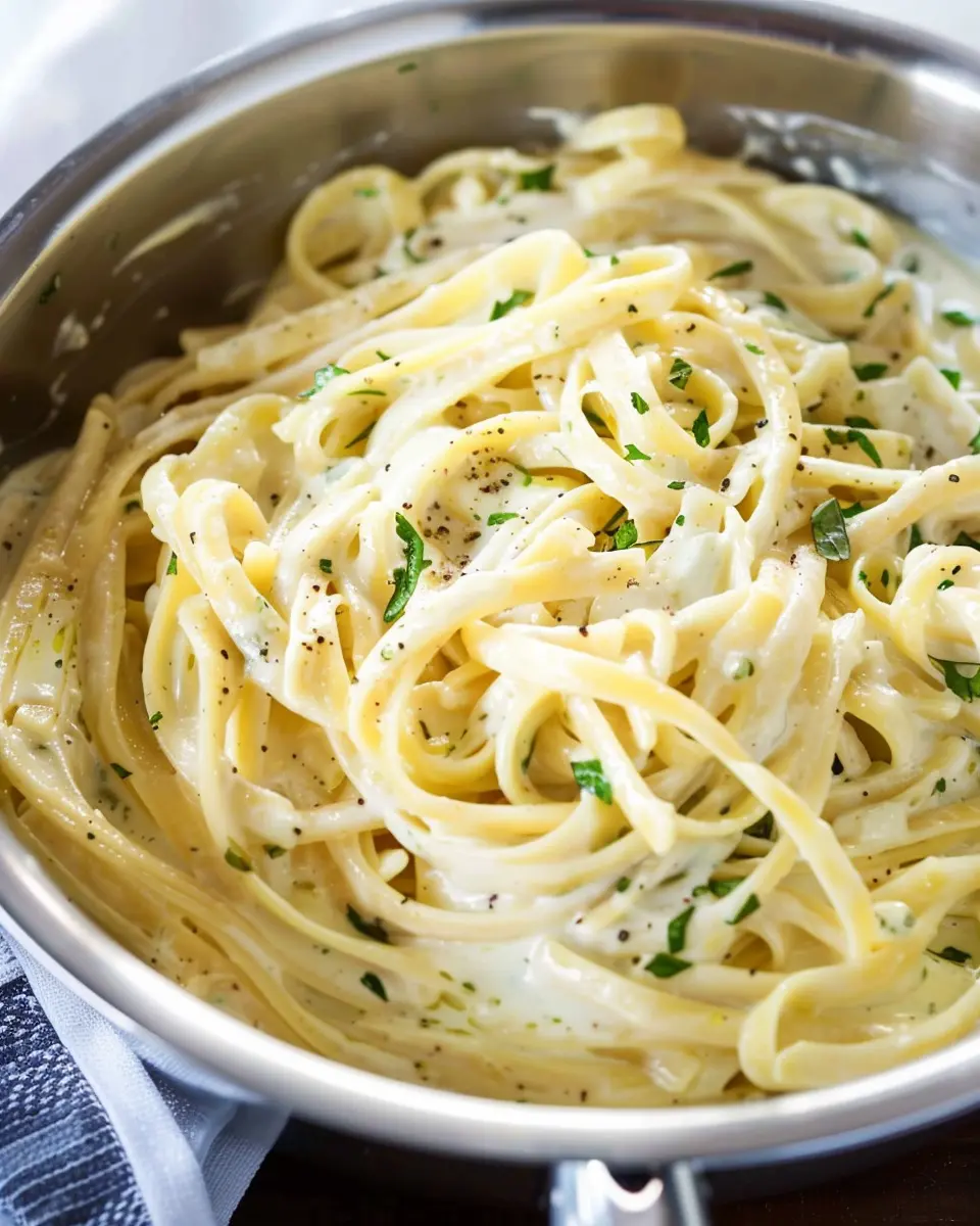 One Pot Creamy Garlic Pasta with Turkey Bacon and Chicken Ham