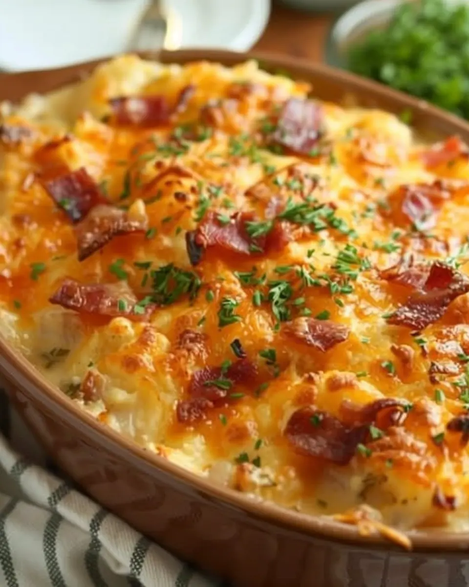 Twice Baked Potato Casserole: Indulgent Comfort with Turkey Bacon