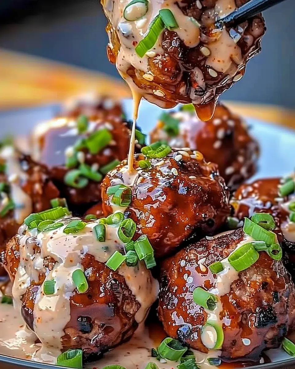 Korean BBQ Meatballs: Juicy Flavor with Spicy Mayo Dip