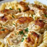 Creamy Garlic Butter Chicken and Rotini in Parmesan Sauce