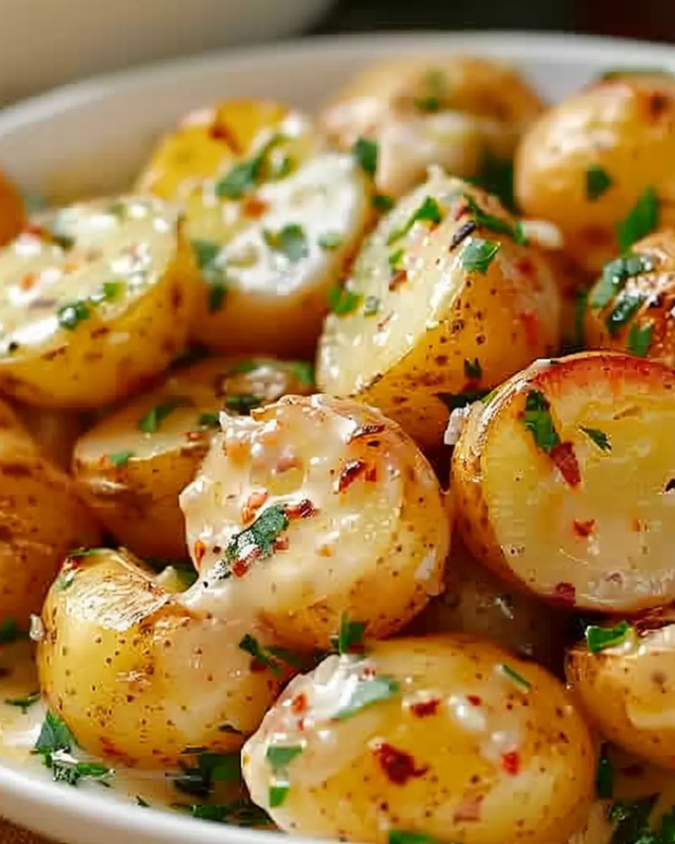 Irresistibly Creamy Garlic Sauce Baby Potatoes with Turkey Bacon Delight