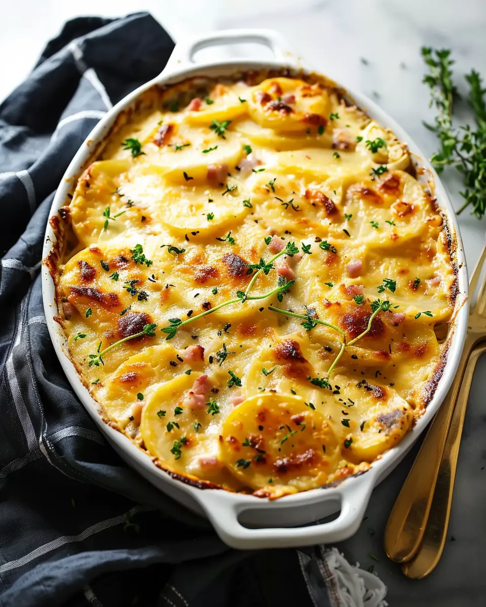 Potato and Ham Au Gratin: Easy Comfort with Chicken Ham and Turkey Bacon