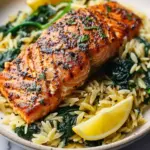 30-Minute Seared Salmon with Lemon Orzo