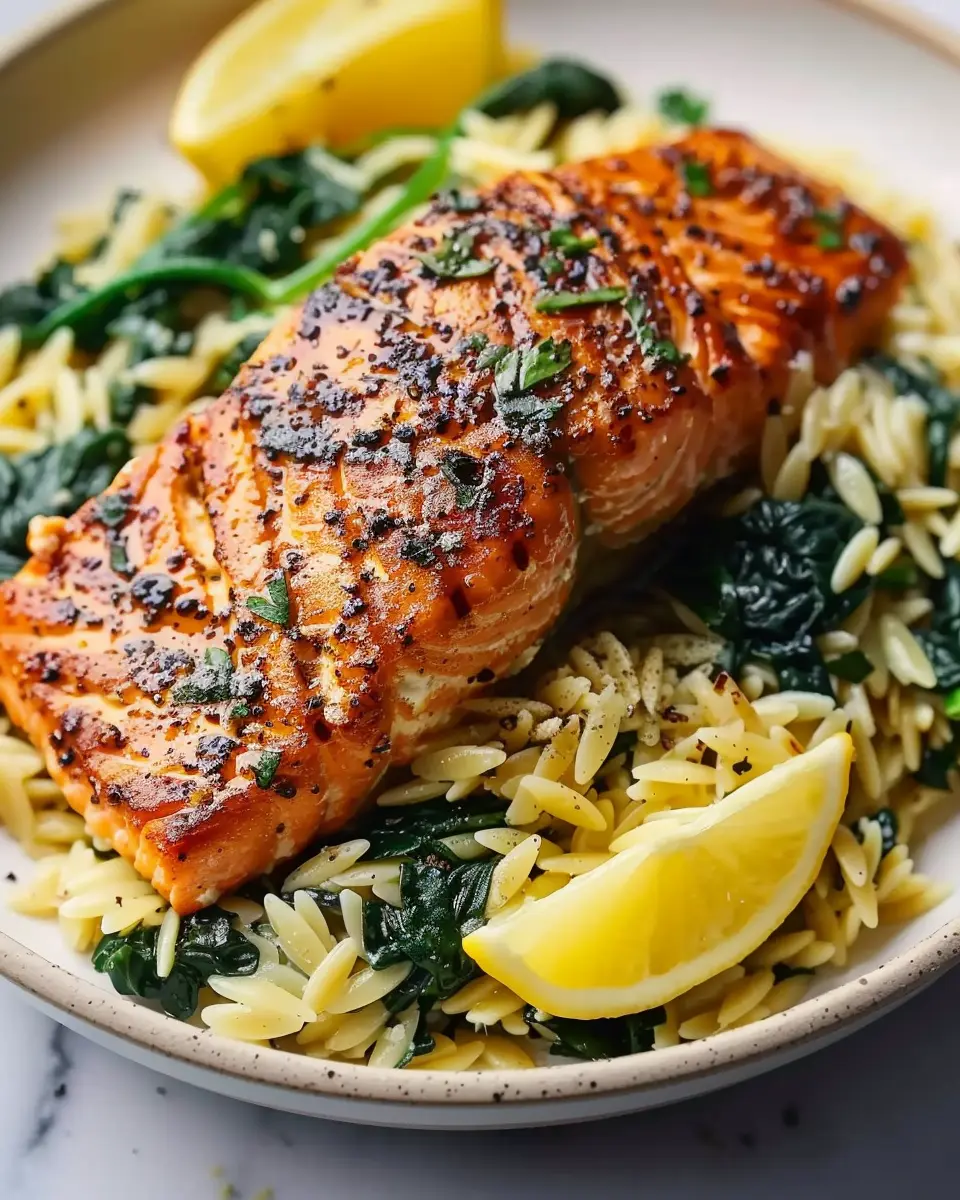 30-Minute Seared Salmon: Easy Lemon Orzo Delight for Dinner