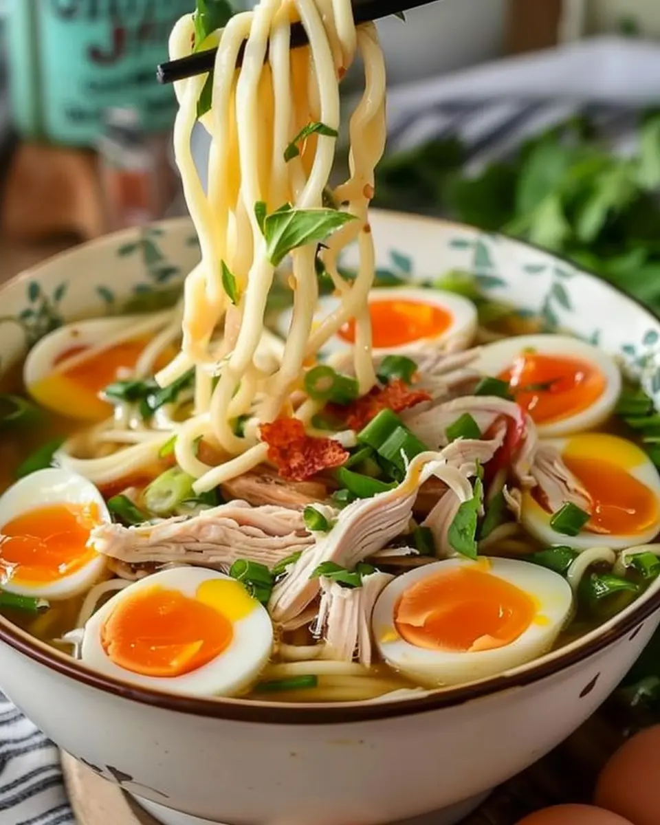 Aromatic Ginger Chicken Noodle Soup with Jammy Quail Eggs Bliss