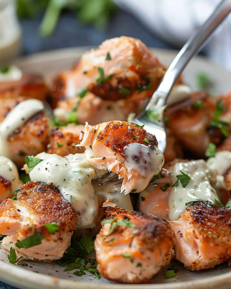 Air Fryer Salmon Bites: Easy Garlic Cream Sauce Delight