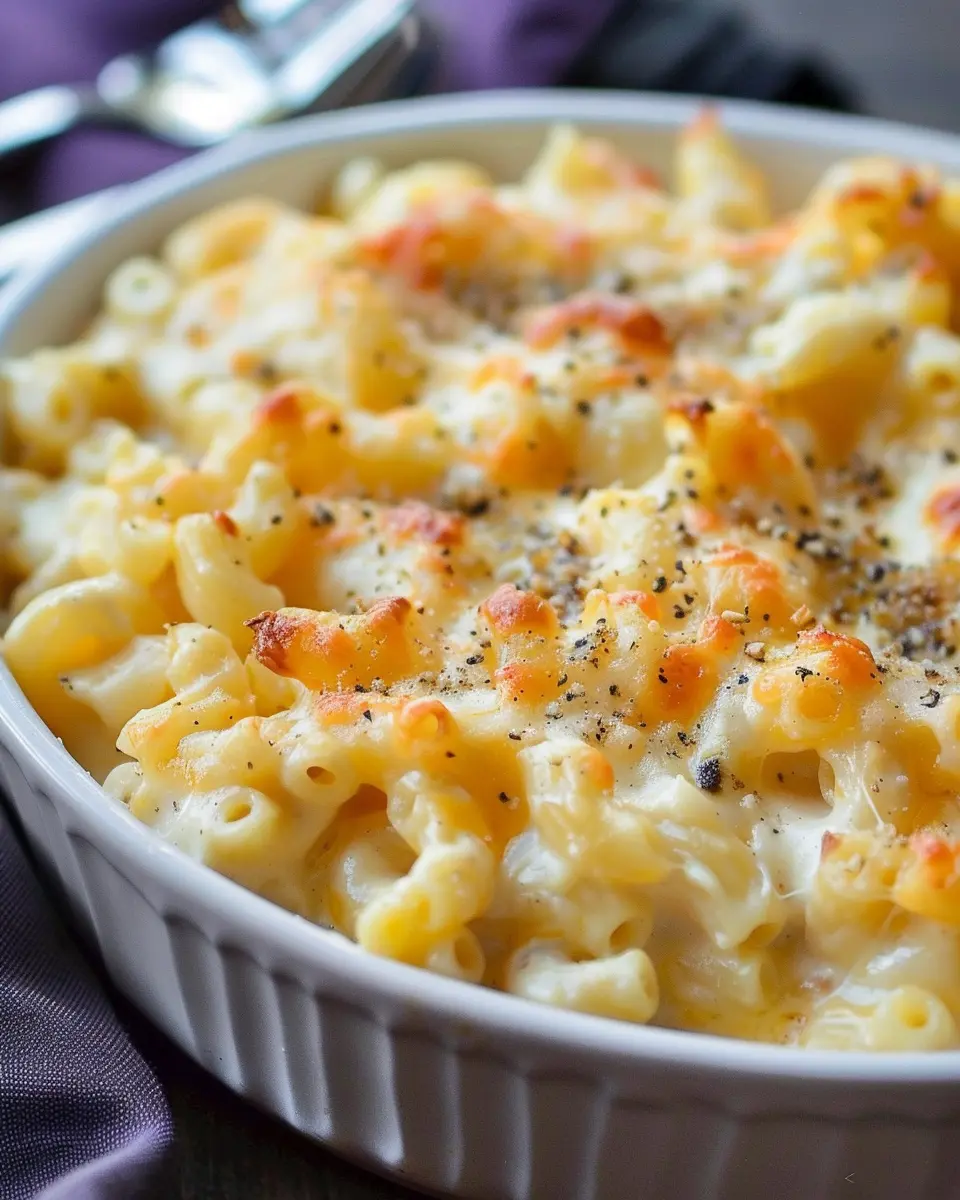 Creamy Baked Mac and Cheese with Turkey Bacon and Chicken Ham
